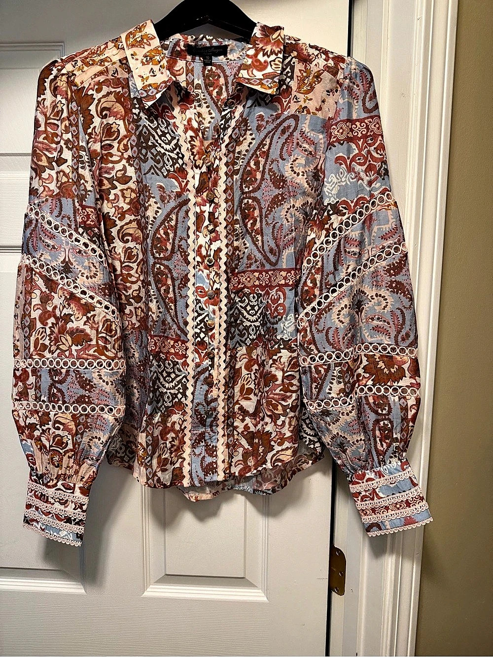 Caroline Morgan Paisley Button Down Blouse Multicolor Size 10 Like New